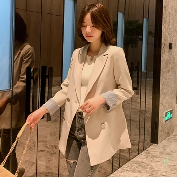 

Autumn 2019 Korean Women Coats Casual Streetwear Pockets Jacket Long Sleeve Slim Ladies Black Coats Spring Office Work Suits