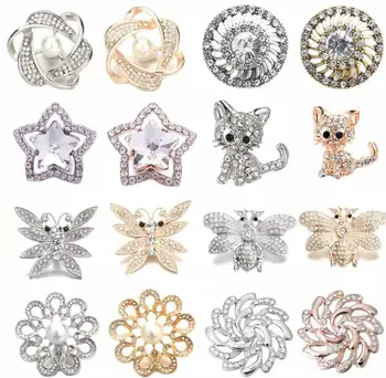 

5pcs/lot Rhinestone Snap Button 18mm 20mm Silver Plated Rose Gold Heart Flower Button Snaps Fit Snap Jewelry DIY