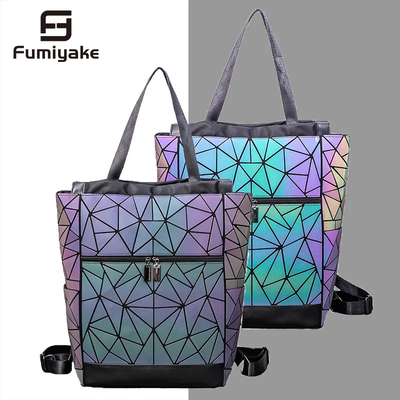 Для женщин мульти-функциональный рюкзак Для мужчин 15 дюймового ноутбука Рюкзаки голографическая Геометрическая рюкзак с отражающими вставками школьный женский рюкзак