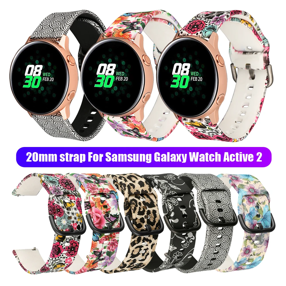 20 мм силиконовый ремешок для часов с принтом для samsung Galaxy Watch Active 2 42 мм спортивный ремешок для Huami Amazfit BIP Smart Watch Band