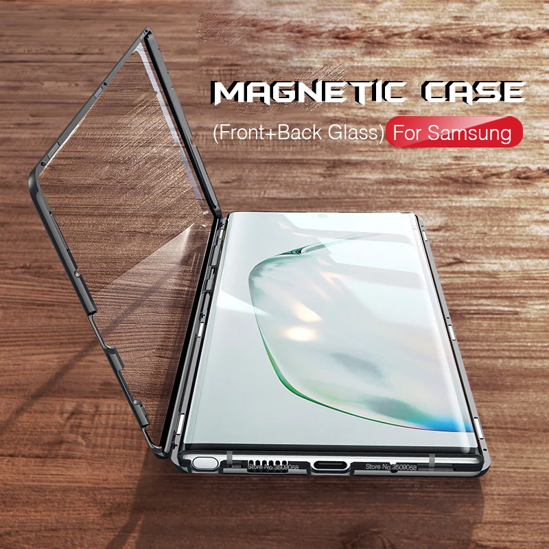 

360° Double-Side Tempered Glass Metal Magnetic Case For Samsung Galaxy Note 10 S10 Plus Case Flip Cover Note10+ S10e S10+ S 10 E