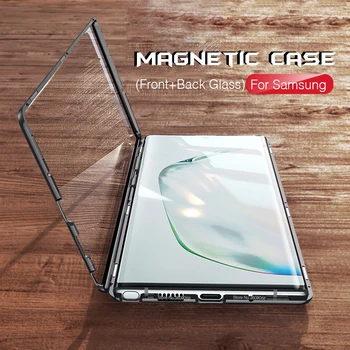 

360° Double-Side Tempered Glass Metal Magnetic Case For Samsung Galaxy Note 10 S10 Plus Case Flip Cover Note10+ S10e S10+ S 10 E