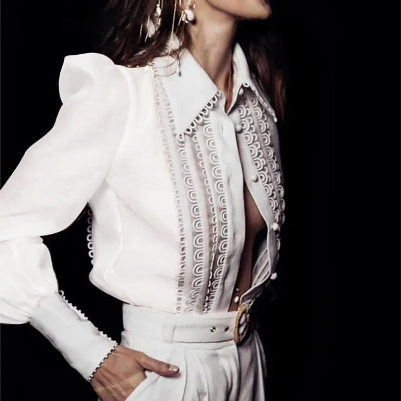 Дизайнерские женские рубашки с длинным рукавом, белые блузки для подиума