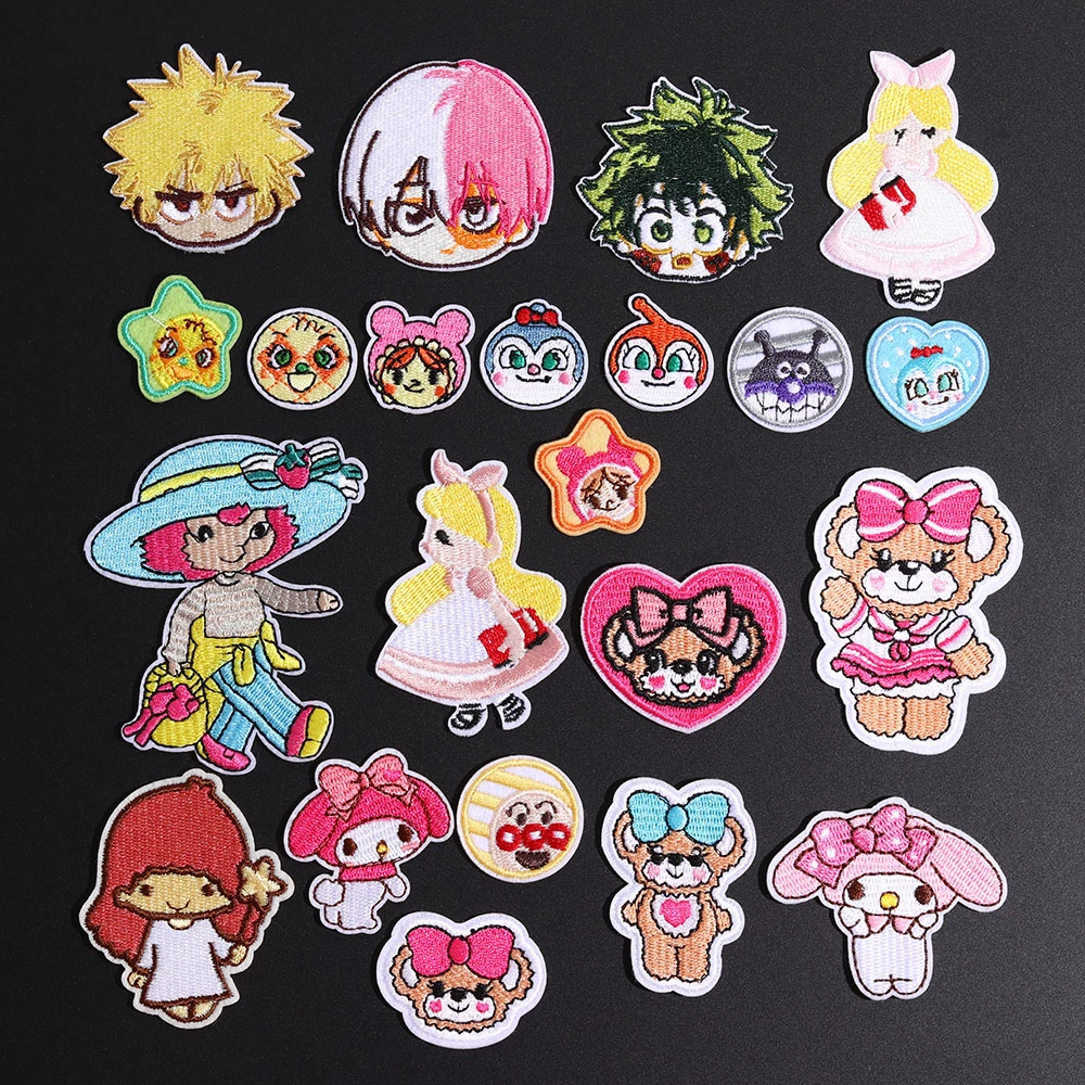 

Cartoon Japanese Animal Embroidered Patches For Clothing DIY Bear Stripes Applique Child Clothes Stickers Iron On Patches Badges