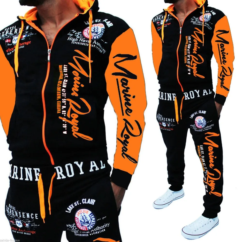 ZOGAA, мужской спортивный костюм, куртка с капюшоном, спортивный костюм для мужчин s, спортивные костюмы, фирменная Новинка, спортивная одежда для мужчин, набор для бегунов, спортивный костюм с принтом, мужская одежда - Цвет: Оранжевый