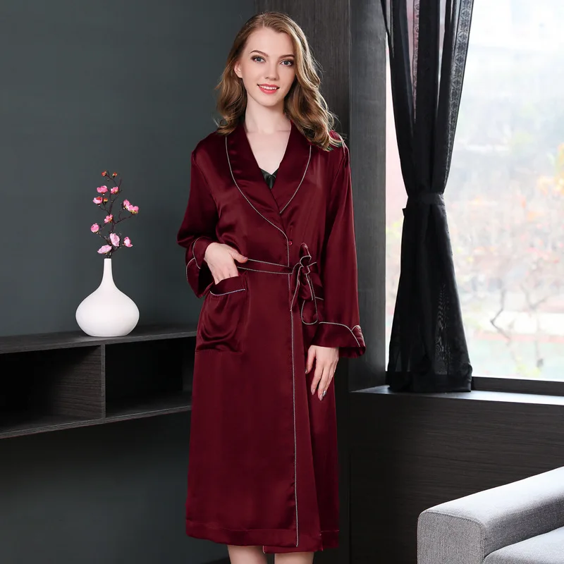 19 momme Noble 100 Genuine silk robes for women elegant Sexy red