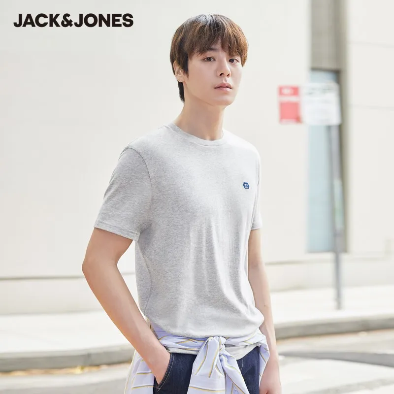 Мужская футболка с круглым вырезом JackJones 100% хлопок вышивкой и рукавами до локтей