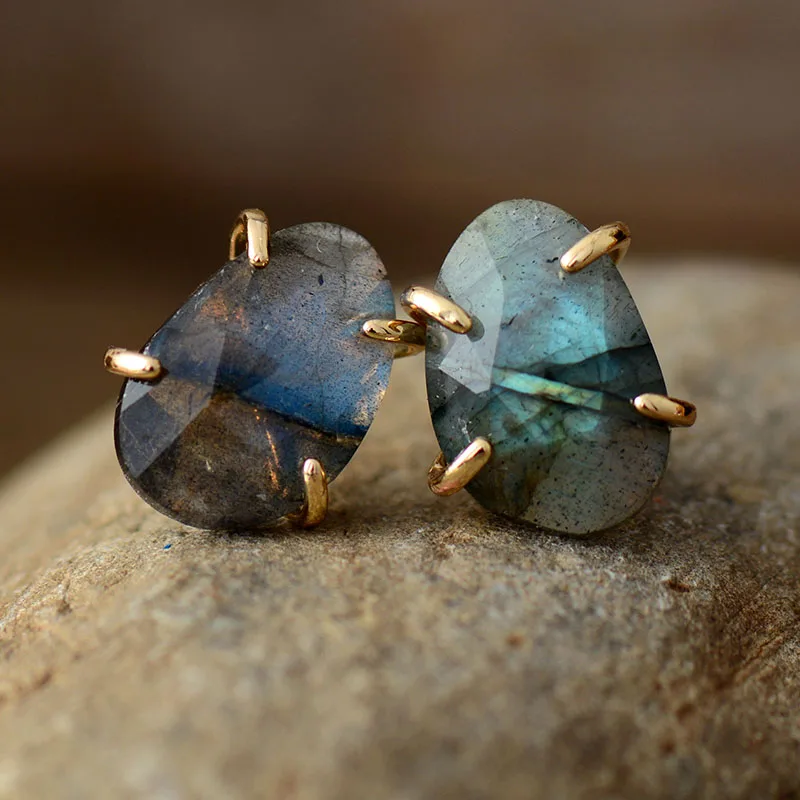 New Luxury Women Earrings Unique Labradorite Lady Bold Fashion Stud Earring Costume Jewelry Bijoux Wholesale - Image 2