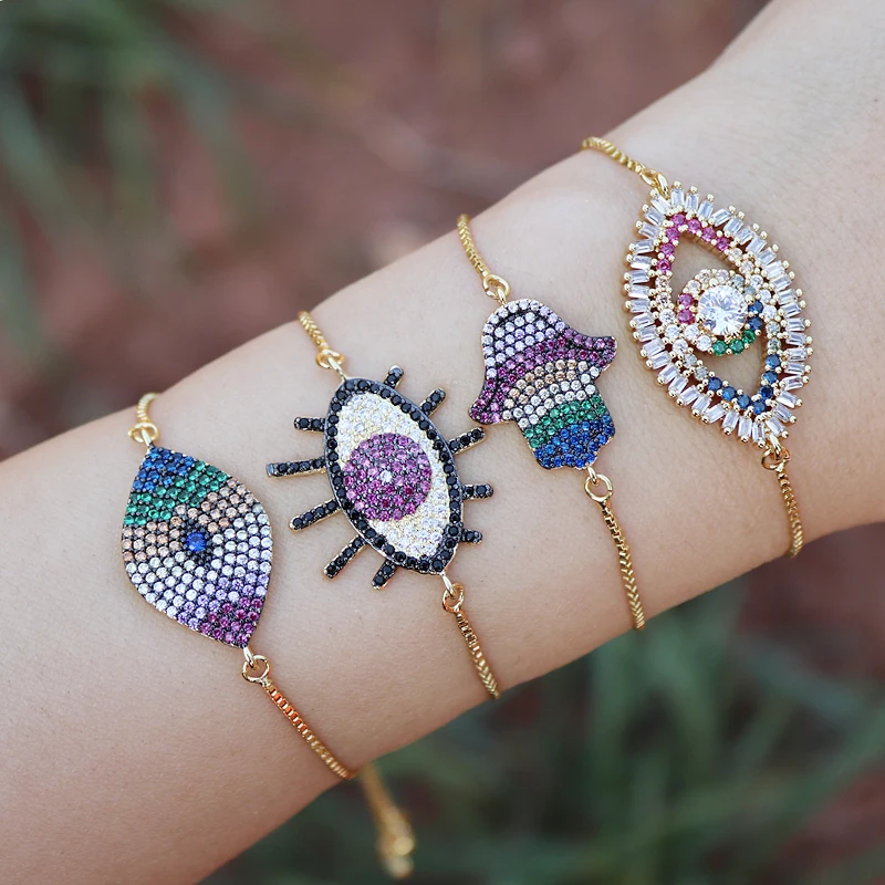 Bracelet jewelry Women's Zircon CZ Devil's Eye Bracelets Rainbow Colorful Turkey's Eye Charm Gold Chain Bangles Jewelry For Women Gift