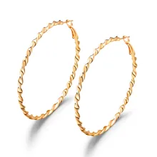 Punk Twisted Circle Hoop Earrings Gold/Silver Color Wave Pattern Ear Hoops For Women Creole Boucle D'oreille Female Party Bijoux Punk Twisted Circle Hoop Earrings Gold/Silver Color Wave Pattern Ear Hoops For Women Creole Boucle D'oreille Female Party Bijoux