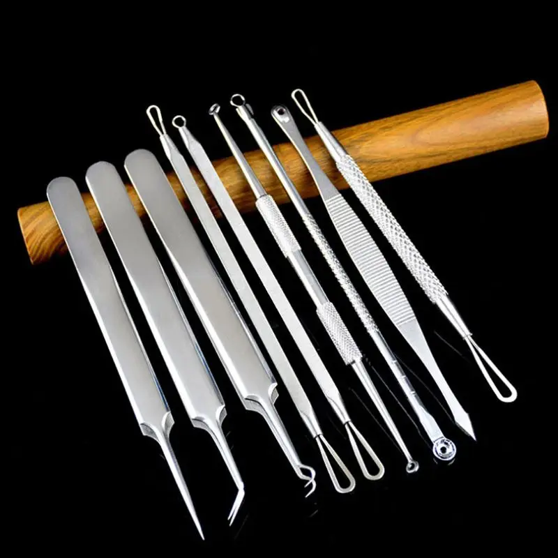 

9 Pcs Hygiene Stainless Steel Blackhead Acne Removal Extractor Blemish Pimple Spot Home DIY Facial Cleaning Beauty Tools X5XC
