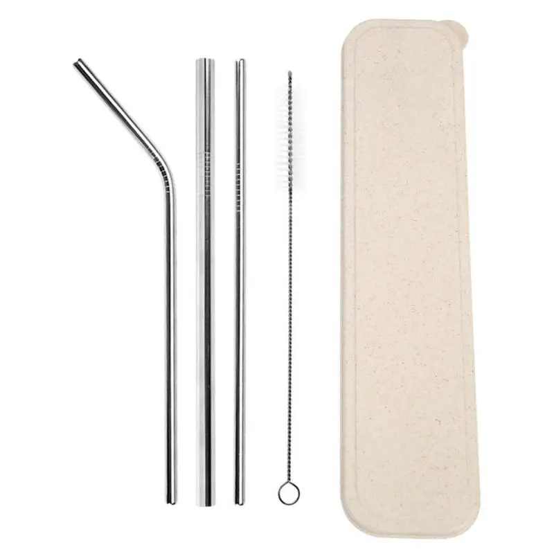 5 штук/упаковка Нержавеющая сталь многоразовые, для питья соломы изогнутые прямые Соломка для напитков с чистящая щетка - Цвет: Белый