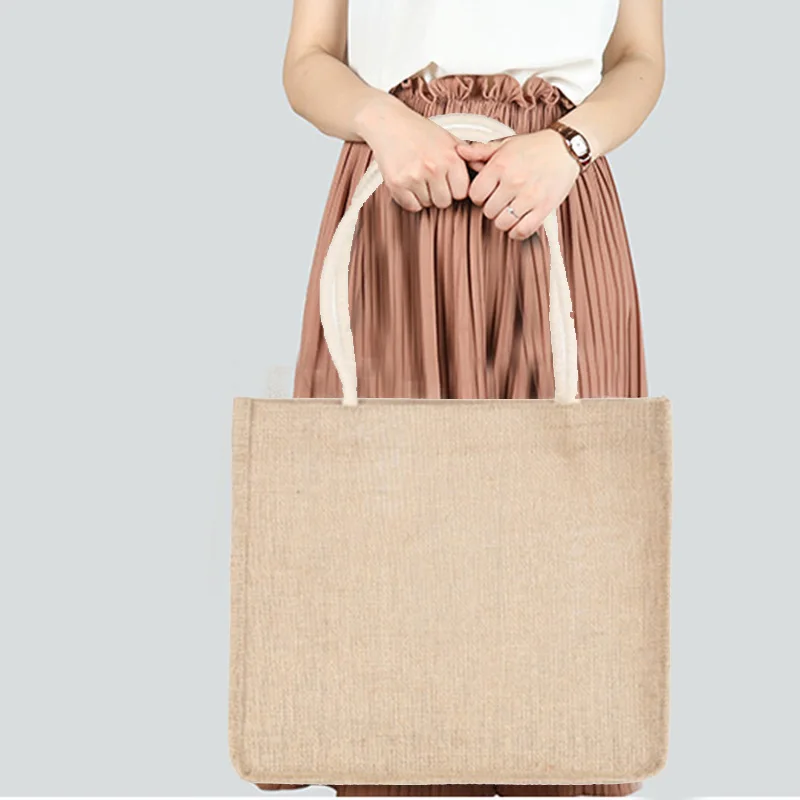 Женская Джутовая сумка Большая вместительная Повседневная сумка на плечо Повседневная сумка пляжная сумка для покупок C55