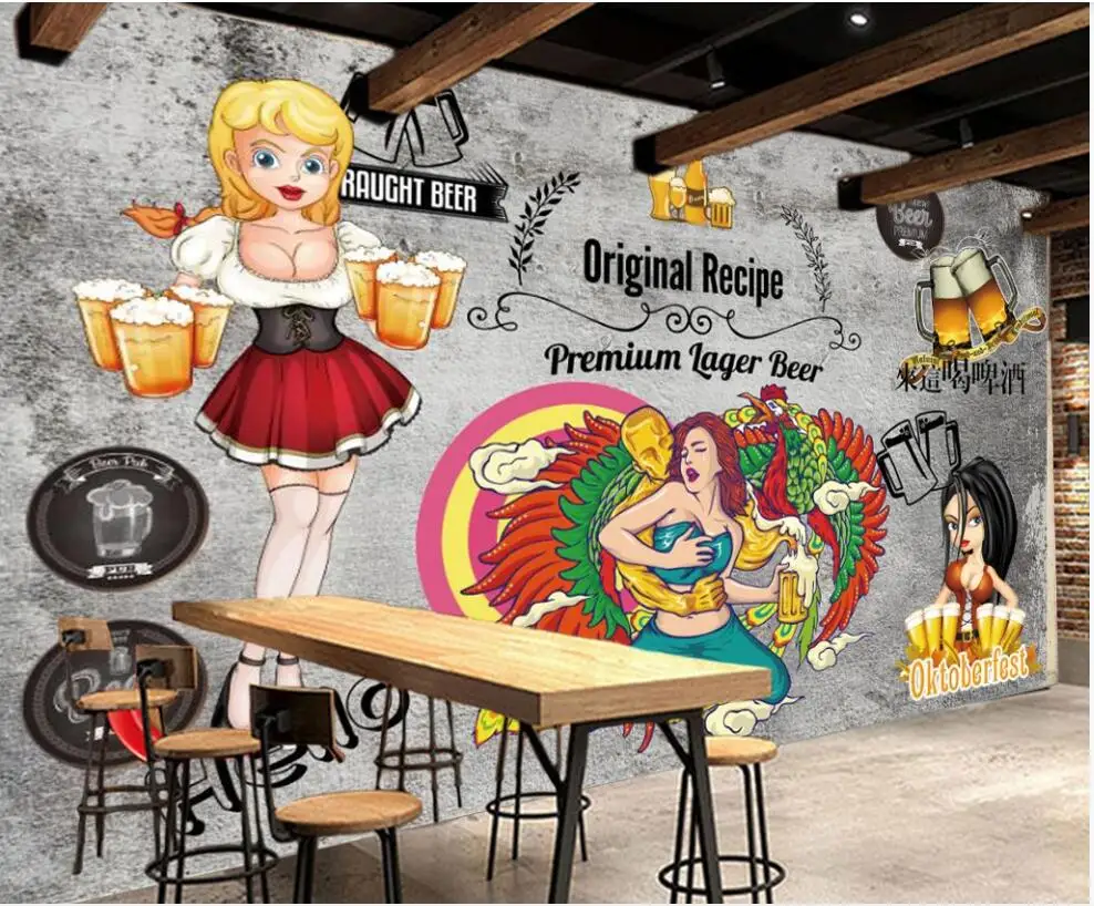 

Custom mural on the wall 3d wallpaper Retro nostalgic beer pub dining tv background photo wallpaper for living room