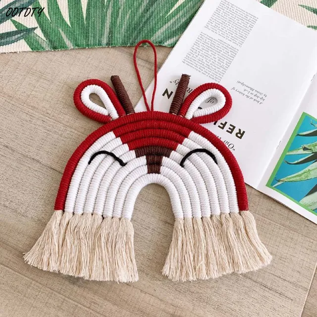 Hand-Woven Rainbow Tapestry Ornaments Wall Tassel Hanging Pendant Cartoon Lion Hanging Toys Kids Baby Room Home Art Decoration 3