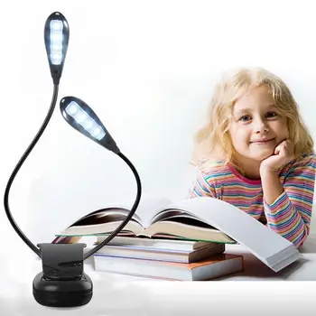 

Rechargeable 8 LED Eye-care Book Light Clip on Bed Reading Light Music Stand Lamp with 2 Flexible Gooseneck Arms