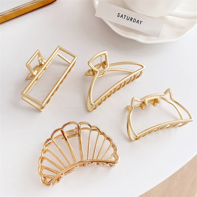 New Fashion Retro Metal Geometric Hair Claw Big Size Makeup Elegant hair Clips for Women Hollow Out for Girl  Hair Accessories knot hair band