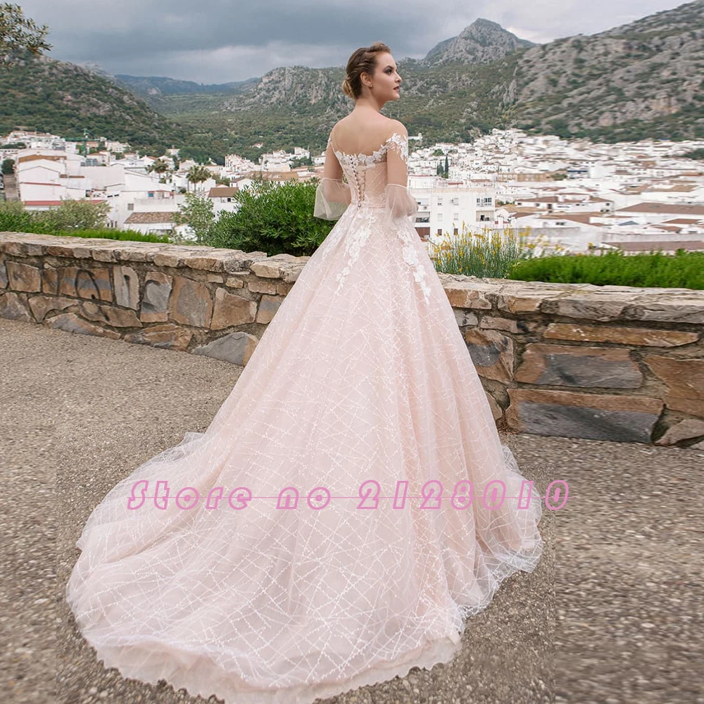 Блестящие Розовые Свадебные Платья Vestidos De Noiva с коротким рукавом и пуговицами на спине, с жемчужной аппликацией, свадебные платья Mariage