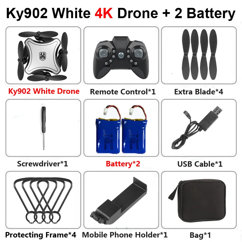KY902 WiFi FPV мини складной Дрон с 4K HD камерой воздушная видео следуем за мной RC вертолет Квадрокоптер самолет игрушка VS E58 SG106 - Цвет: KY902 W 4K 2B