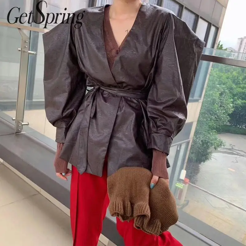 Getвесенние женские кожаные куртки винтажные Куртки из искусственной кожи