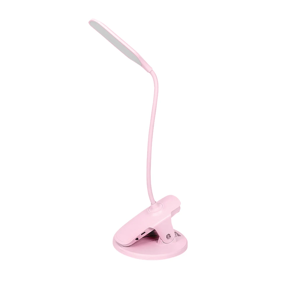 pink Светодиодный настольный светильник с зажимом, заряжаемый от USB, вращающийся на 360 градусов, защита глаз, сенсорный выключатель, Настольный светильник для комнаты, офиса - Цвет корпуса: pink