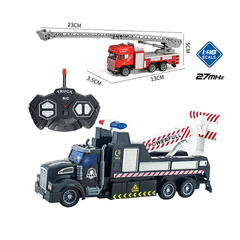 

22CM RC Car Radio Remote Control Truck Crane Rescue Trailer Tow Toy with Small Trucks Toys Modles for Kids Boys Christmas RC012