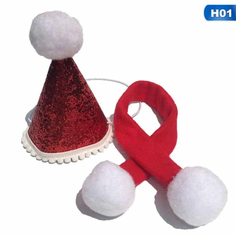 Рождественская шляпа для животных, шарф с бантом, шапка Санта-Клауса, маленький щенок, кошка, собака, праздничный костюм, шляпа, загруженная рождественскими милыми ювелирными изделиями - Цвет: 1