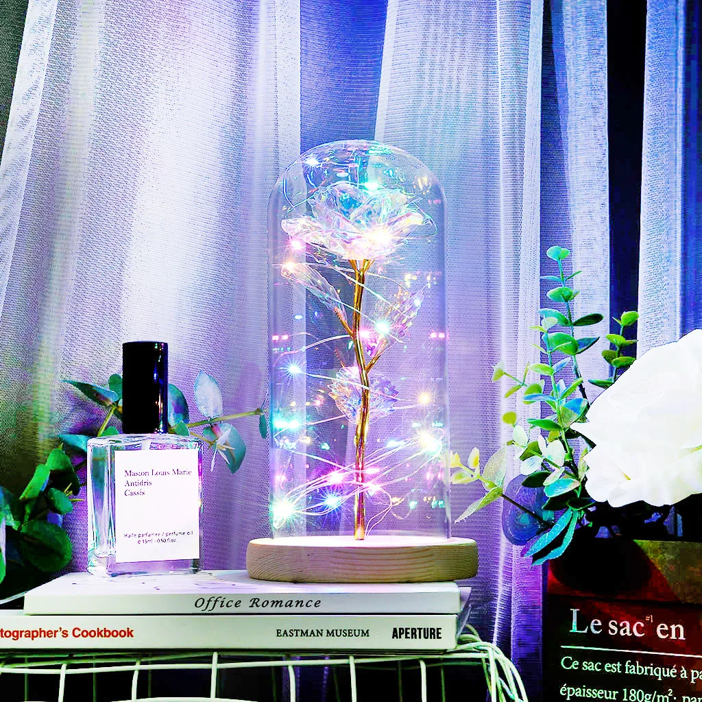Enchanted Forever Rose Flower In Glass LED Light Valentine's Day  Mother's Day .Wedding Decoration Forever Love.Romantic Gift
