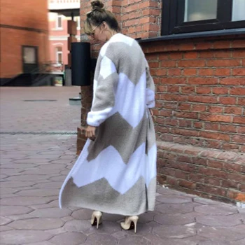 

Plus Size 5XL Women 2020 Fashion Autumn and Winter Clothes Casual Striped Knitted Cardigans Loose Outwear Sweaters Coats