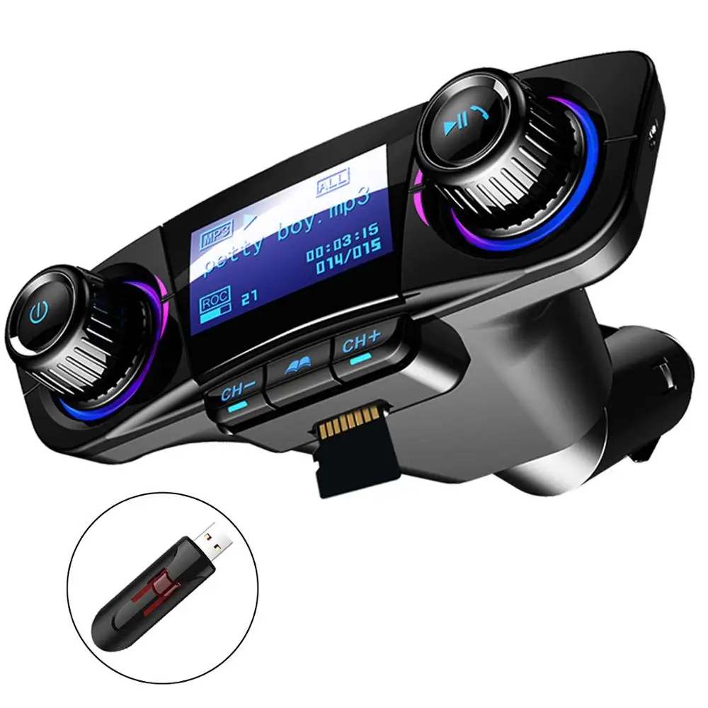 

Bluetooth FM Transmitter Car MP3 Player Hands-Free Car Kit Wireless Radio Audio Adapter with Dual USB 5V 2.1A USB Port, U Disk