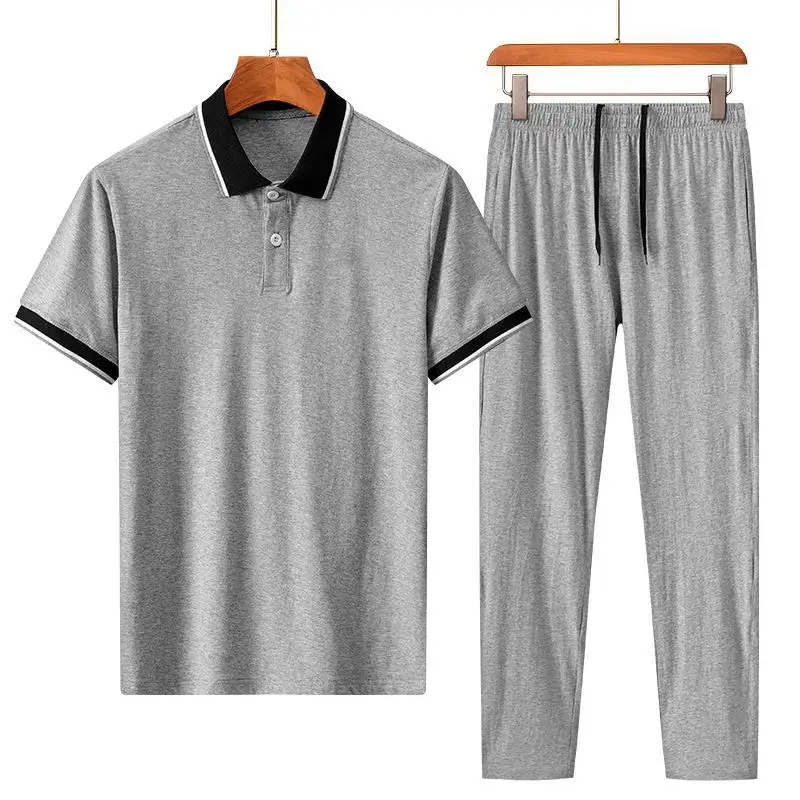

School Uniform Summer Leisure Sports Suit Trousers MEN'S Short-sleeved T-shirt Running Fitness Pure Cotton Sports Clothing Two-P