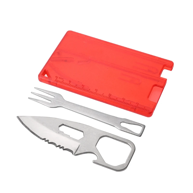 

Camping Barbecue Knife Fork EDC Safety First Aid Outdoor Multifunction Tool Card