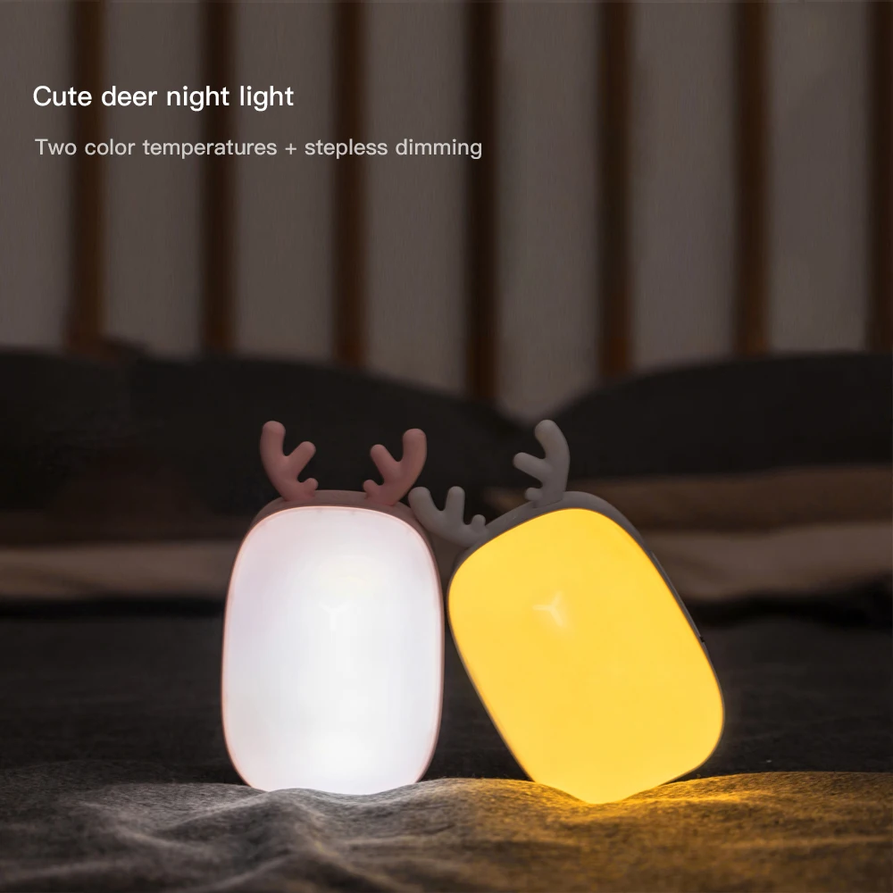 

USB Deer Stepless Dimming Multifunction LED Night Light Kids Baby Bedroom Home Modern Indoor Study Bedside Decoration Gift Lamp