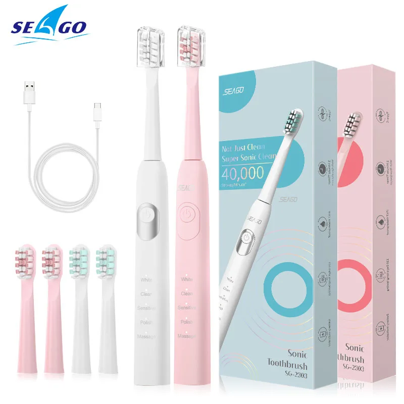 Seago Sonic Rechargeable Electric Toothbrush Super Power 5 Modes for Adult Dental Clean 30s Reminder Soft Dupont Bristle Brush | Бытовая