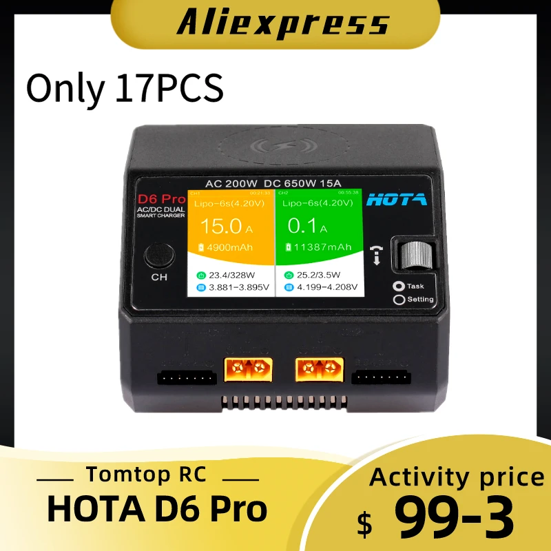 HOTA D6 Pro умное зарядное устройство AC200W DC650W 15A для Lipo NiMH батареи телефона беспроводной зарядки