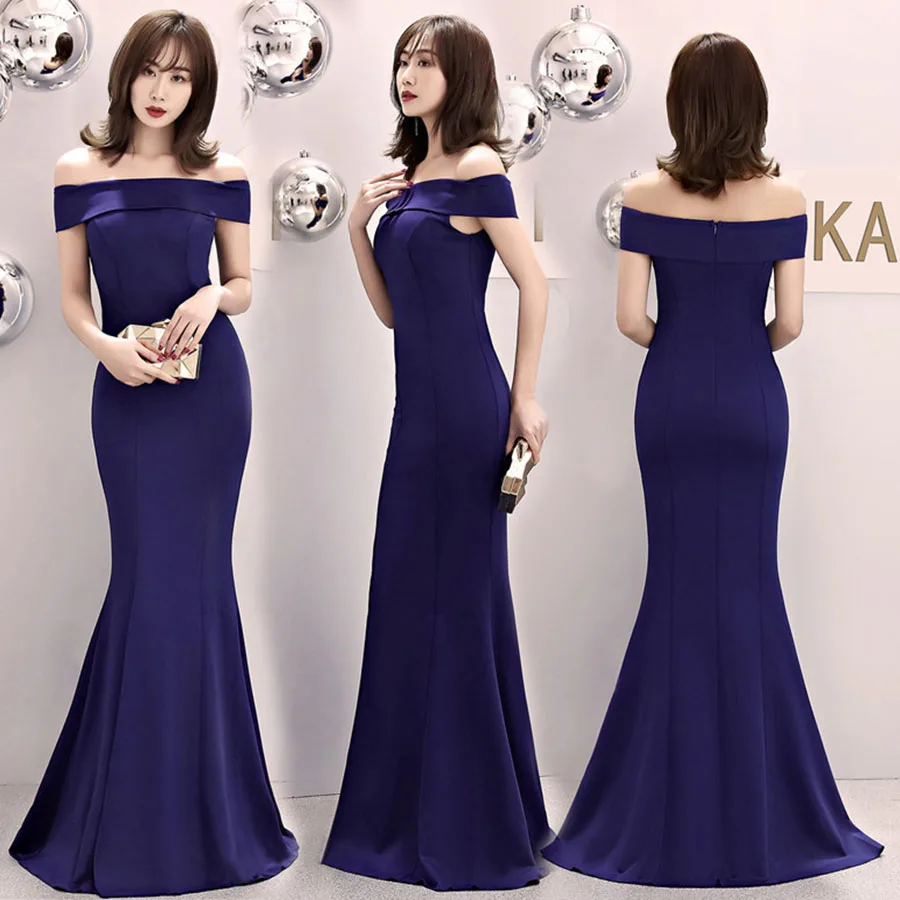 Long Evening Dresses Split Boat Neck Evening Gowns for Women Off The Shoulder Robe De Soiree Short Sleeve Fromal Dress C081