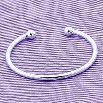 925 Sterling Silver Smooth Solid Bead Bracelet Bangles For Women Men Wedding Engagement Party Jewelry Gift