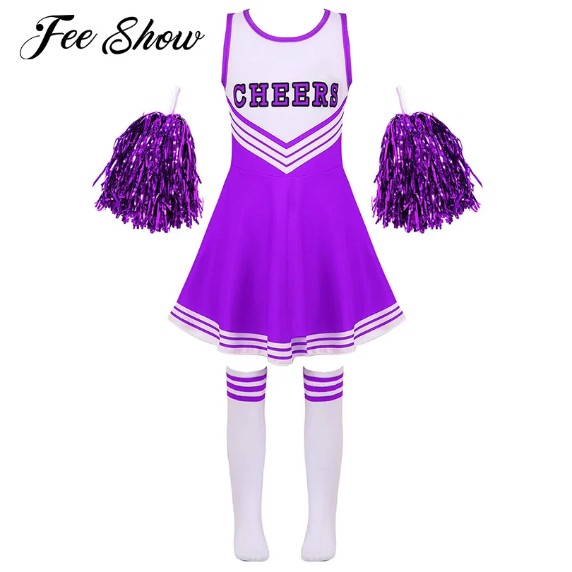 Adorable Girls Cheerleader Cosplay Outfits Kids Clothes Sport Set Sleeveless Dance Dress Cheerleading Uniforms Costume Sportwear