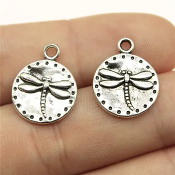 

WYSIWYG 20pcs 15mm Round Dragonfly Tag Pendants For Jewelry Making Antique Silver Color Dragonfly Pendants Charm Dragonfly