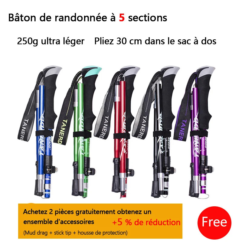 Bâton De Randonnée Antichoc Aluminium, Poignée EVA, Pour Trekking Et Sports Plein Air