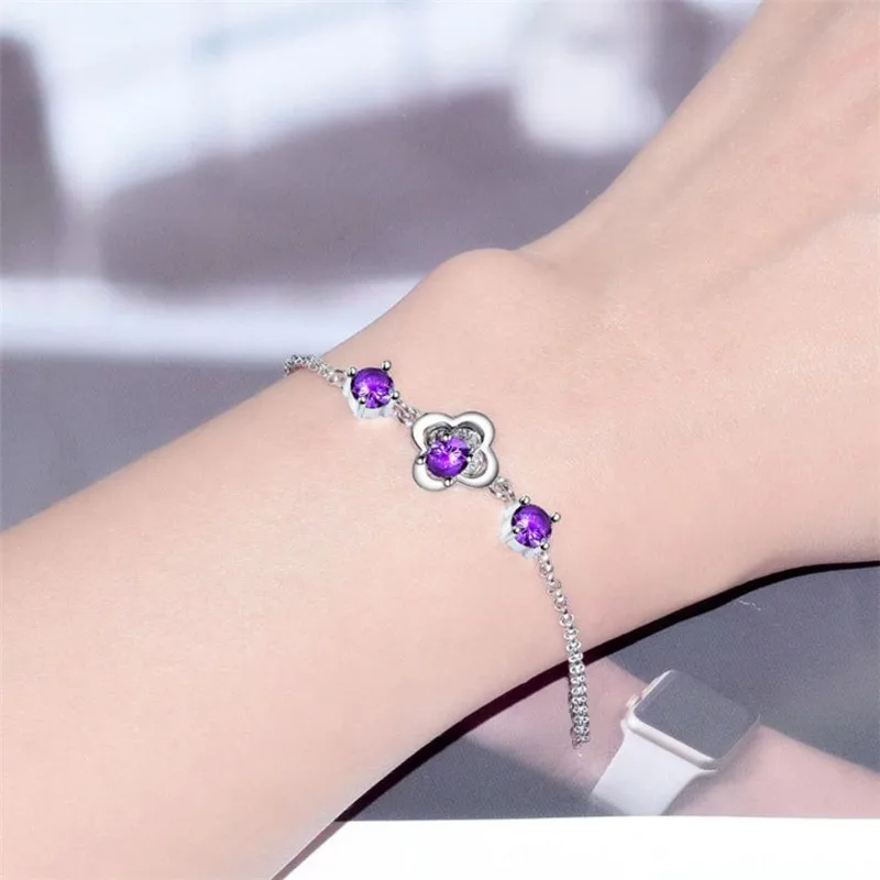 Женский браслет с кристаллами Everoyal фиолетовый из серебра 925 пробы аксессуары для