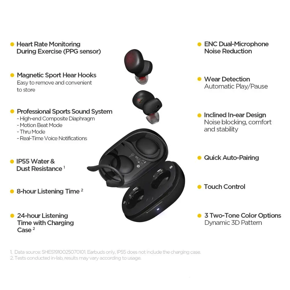 2020 CES Amazfit Powerbuds TWS беспроводные наушники вкладыши с пульсометром Bluetooth для iOS