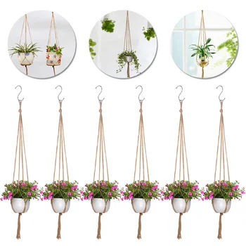 

Hanging Basket Vintage Plant Hanger Flowerpot Holder Basket with Hoop Macrame Hanging Rope Suit for Decorating Balcony Garden