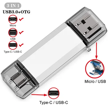 

3 in 1 Type-C USB 3.0 Flash Drive 16GB 32GB 64GB 128GB flash memoria usb stick original capacity pendrive high quantity U disk