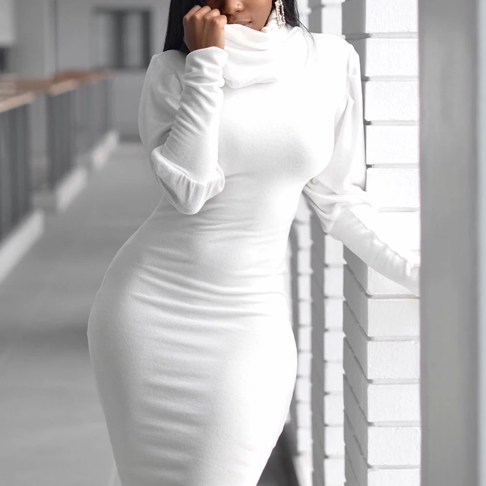 Осеннее женское облегающее трикотажное красное платье средней длины с длинным