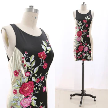 

MACloth Black Pencil O Neck Knee-Length Short Embroidery Jersey Prom Dresses Dress M 267218 Clearance