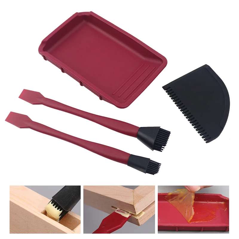 4pcs Soft Glue Brushs Tools Kit Silicone Scraper Tray Wood Glue Up Set Glue  Applicator Scraper Woodworking Coating Tools - AliExpress