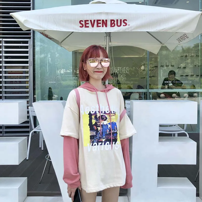 NiceMix Harajuku футболка женская поддельная 2 шт. принт японский Fujiang Horror Comics рубашка с длинными рукавами женская Vetement Femme Новинка