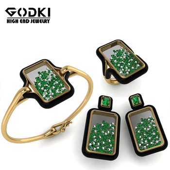 

GODKI Funny Trendy 3PCS Jewelry Set For Women Wedding EARRING Bangle Ring Set Cubic Zircon Crystal aretes de mujer modernos 2020