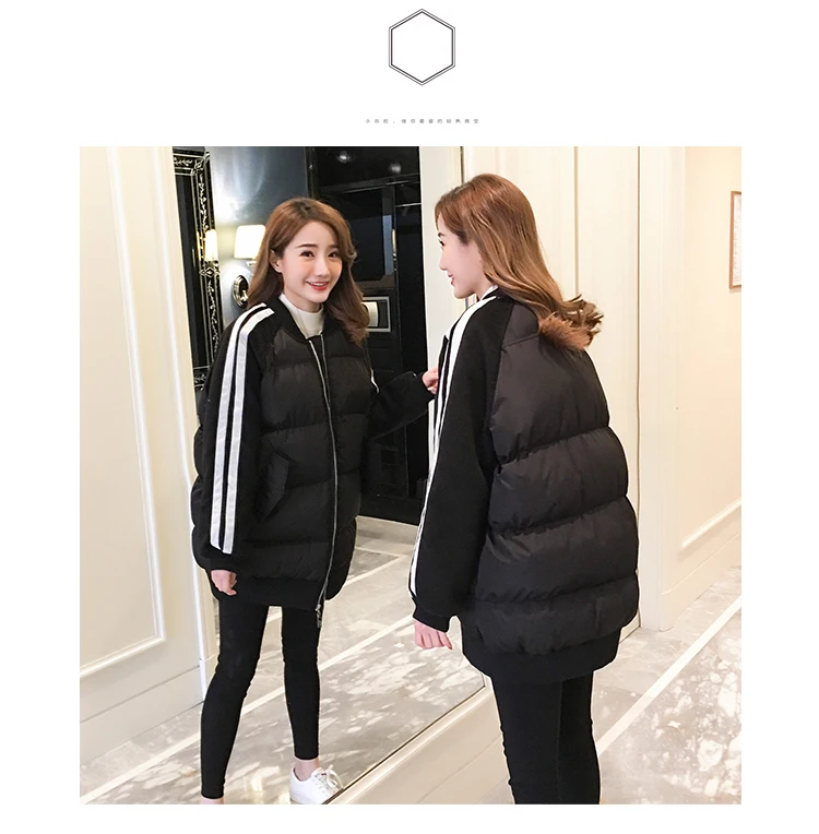 Зима, стиль, Harajuku-стиль, Студенческая, средней длины, свободная, шикарная, черно-белая, с рисунком, хлопковая стеганая одежда для женщин